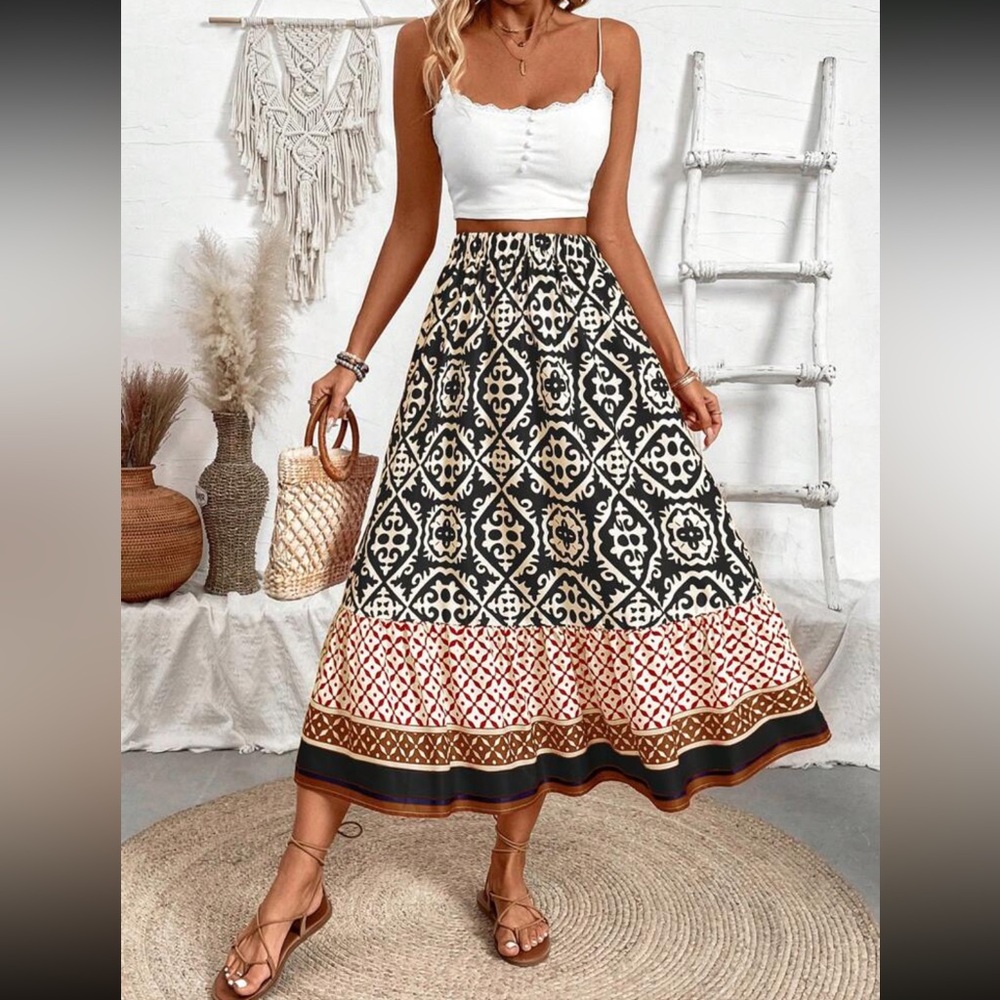 Boho floral print maxi skirt